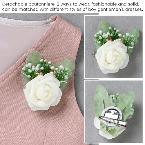 SANMIO Baby Boy Clothes Suits Baby Easter Outfit Boy Collared Dress Shirt+Vest+Tie+Corsage+Pants 5Pcs Infant Gentleman Baby Suit Sets Pink - Image 4