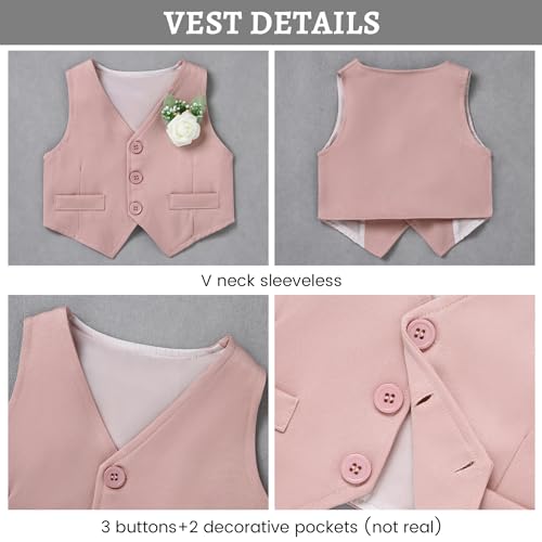 SANMIO Baby Boy Clothes Suits Baby Easter Outfit Boy Collared Dress Shirt+Vest+Tie+Corsage+Pants 5Pcs Infant Gentleman Baby Suit Sets Pink - Image 5