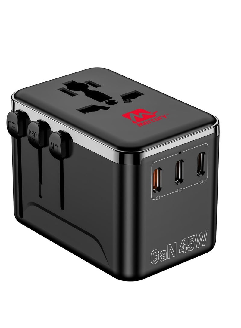 Mercury GAN Fast Charger with USB-C & 4 ports. Charges Laptop, Phone, Tablet, Electric Razor. Universal travel adapter for EU, UK, US & AU – power up multiple devices safely. (MER-GC-45W) - Image 2