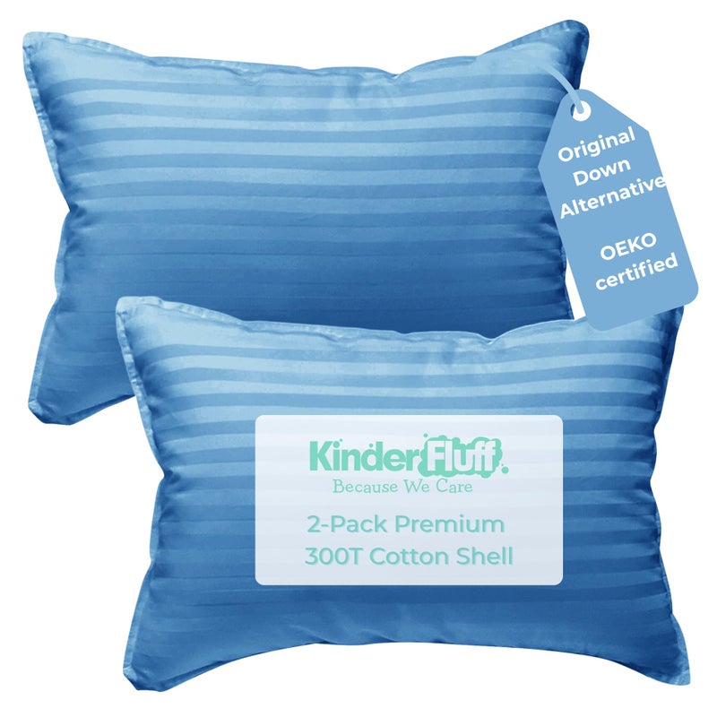 kinder Fluff Children Pillow (2-Pack) 13x18inâ€“ The Only 300TC Soft Cotton Pillow with Down Alternative Fill â€“ Hypoallergenic, Machine Washable & Perfect for Kids 2+ Years- Blue- S - Image 1