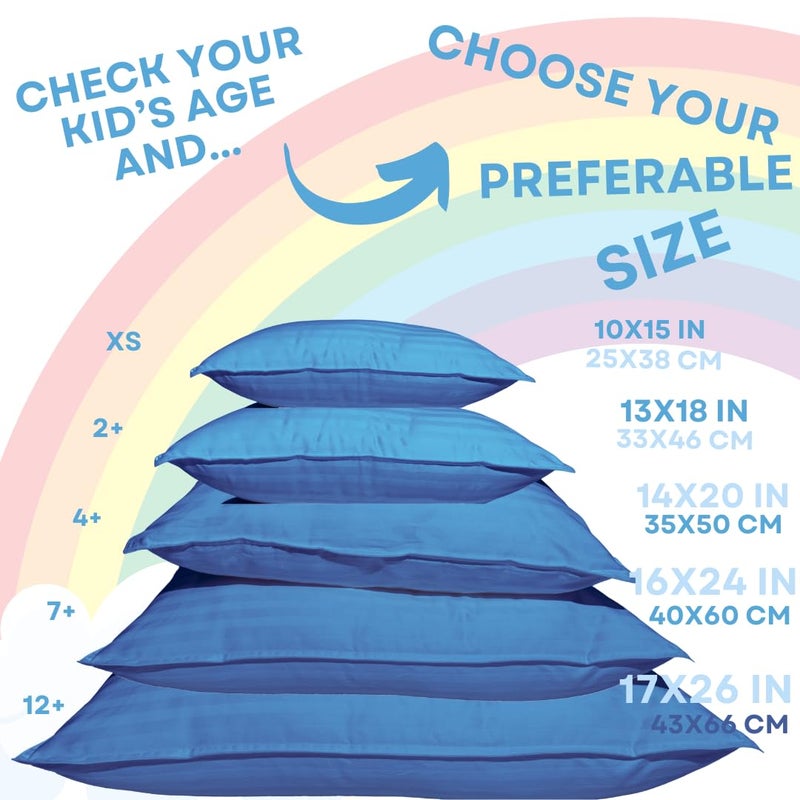 kinder Fluff Children Pillow (2-Pack) 13x18inâ€“ The Only 300TC Soft Cotton Pillow with Down Alternative Fill â€“ Hypoallergenic, Machine Washable & Perfect for Kids 2+ Years- Blue- S - Image 4