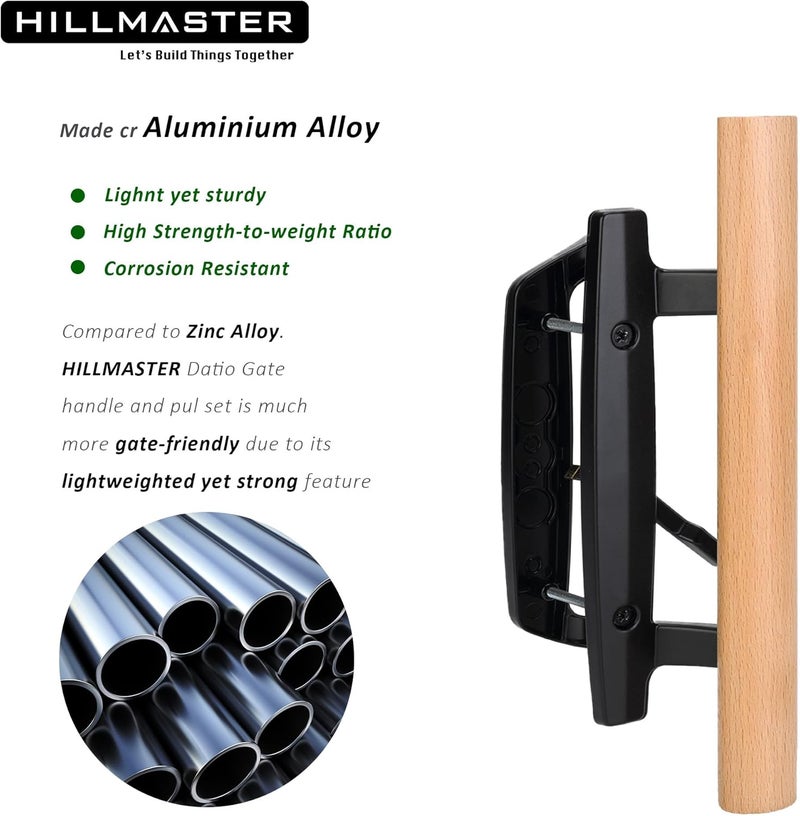 HILLMASTER Patio Sliding Door Handles Replacement Set,Mortise Style Reversible Design Non-keyed Sliding Patio Glass Door Handles with Wood Handle, Black Diecast Finish Fit 3-15/16” Screws Hole Spacing - Image 4
