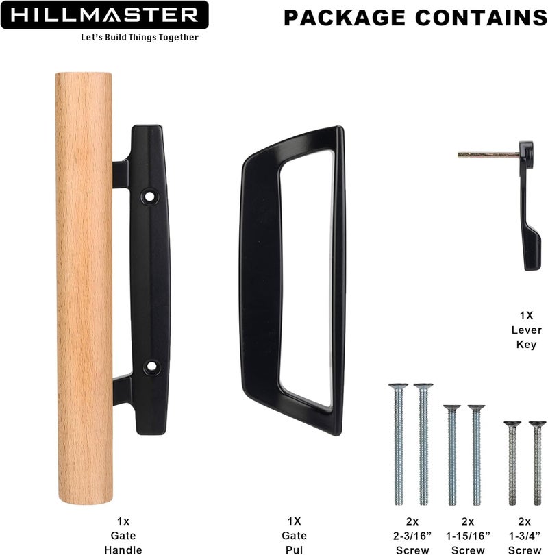 HILLMASTER Patio Sliding Door Handles Replacement Set,Mortise Style Reversible Design Non-keyed Sliding Patio Glass Door Handles with Wood Handle, Black Diecast Finish Fit 3-15/16” Screws Hole Spacing - Image 5