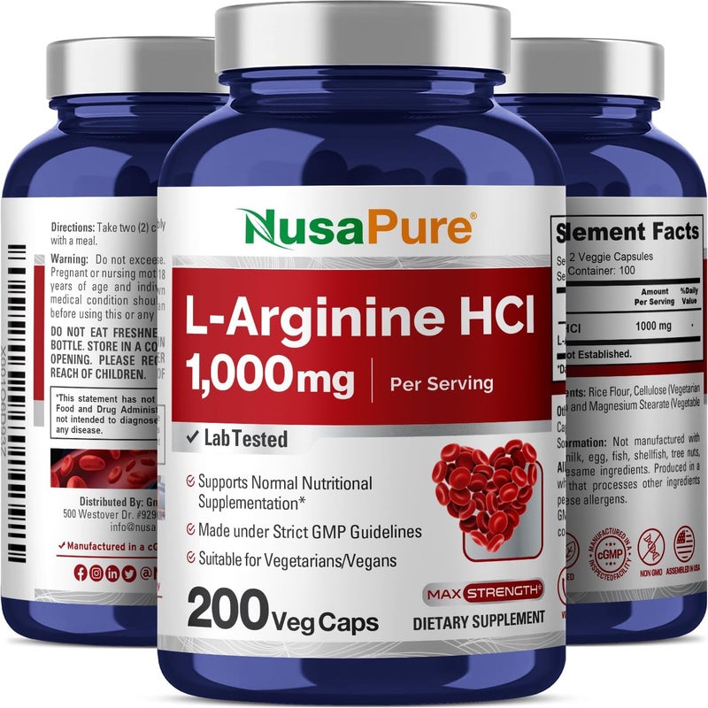 NusaPure نوسابور لارجينين 1000 ملغ 200 كبسولة نباتية غير معدلة وراثيًا نباتية - Image 5