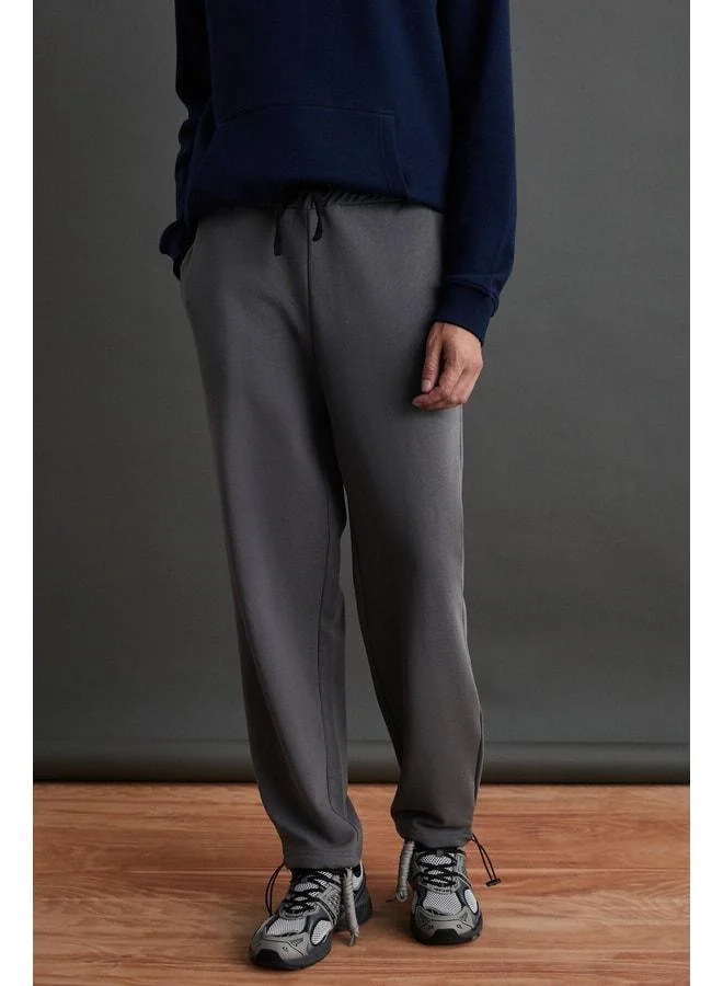 Grimelange Men's Ultra-Soft Lined Corduroy Comfortable Elastic Cuffed Gray Sweatpants.