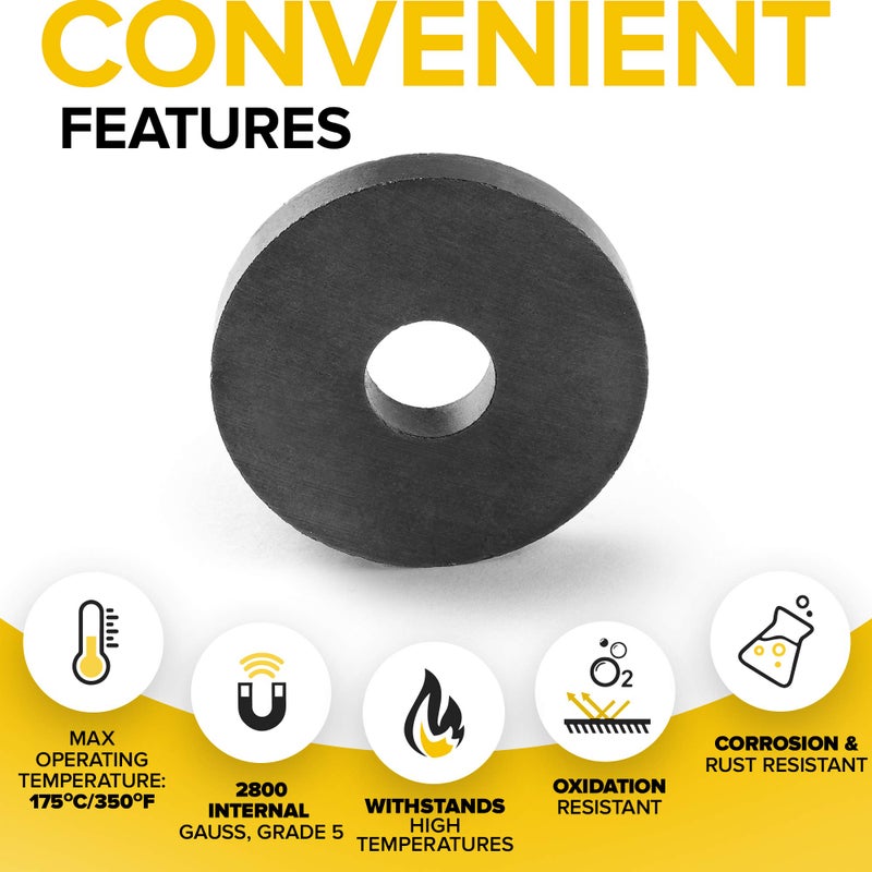 X-bet MAGNET مغناطيس حلقة الفريت مع ثقوب - 1.2 بوصة (31 مم) مغناطيس دائري على شكل دونات - مغناطيسات ثقوب دائرية - مغناطيسات سيراميكية دائرية مثالية للحرف اليدوية و DIY - Image 4