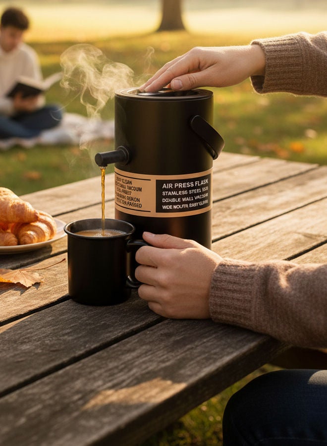 غزال ترمس شاي/قهوة من الستانلس ستيل سعة 2.0 لترأسود، مزود بآلية ضغط هواء، زجاج بوروسيليكات، مزدوج الجدار مع عزل تفريغي - Image 4