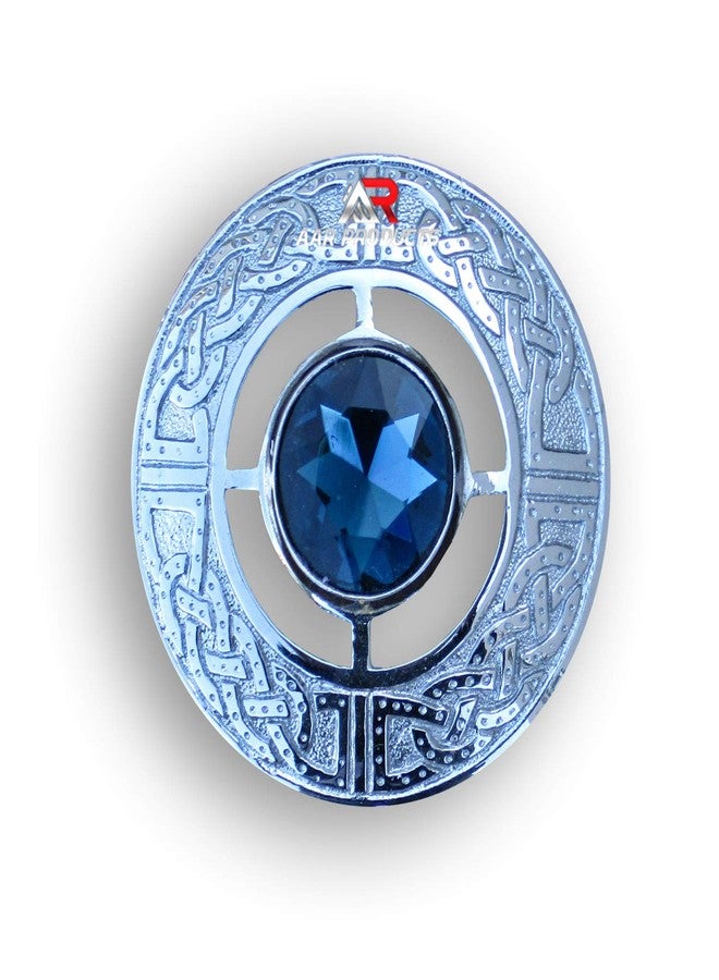 AAR Men's Celtic Kilt Brooch Scottish Fly Plaid Pin Stones Chrome Plated Jewelry 3" Diameter - Image 2