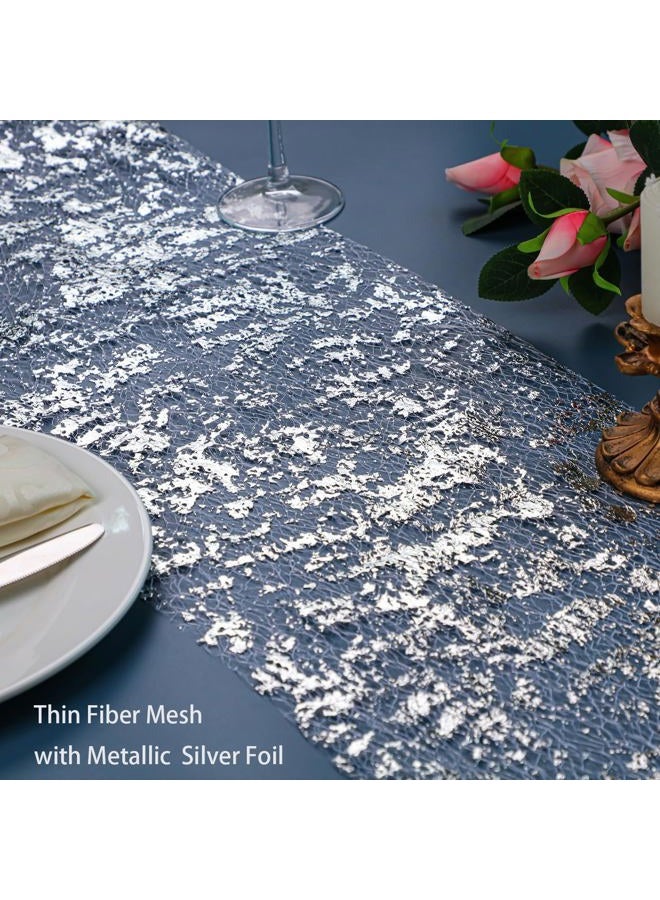 Snowkingdom Silver Table Runner, Sequin Glitter Foil Metallic Silver Mesh Table Runner Roll 11 Inch x 49 Feet, Silver Table Decorations Centrepiece for Wedding Birthday Party Christmas Baby Shower - Image 2