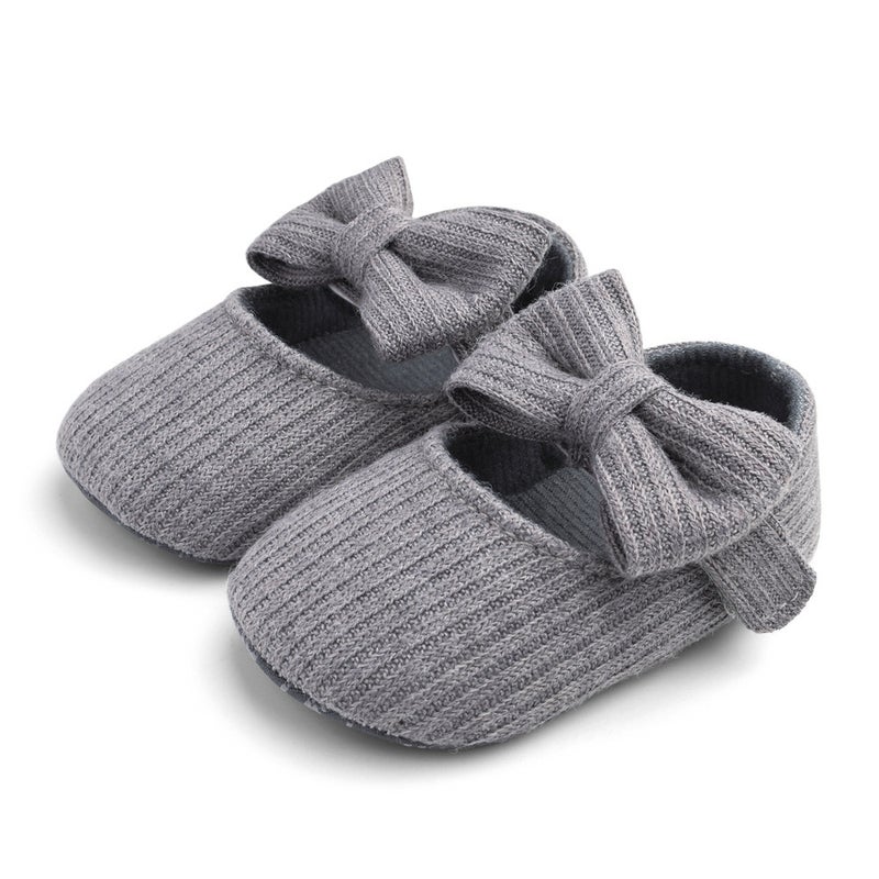 Baby Flower Soft Sole Walking Shoes gray bow 