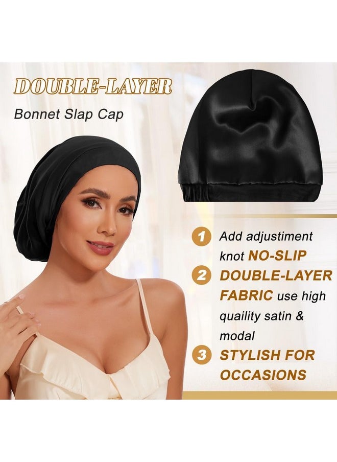 BE BIGEDDIE Silk Satin Lined Beanie, Silk Bonnet For Sleeping Women Sleep Cap Stay On All Night Cap, Satin Bonnet With Adjustable Strap For Curly Hair Hair Wrap For Sleeping  - Image 4
