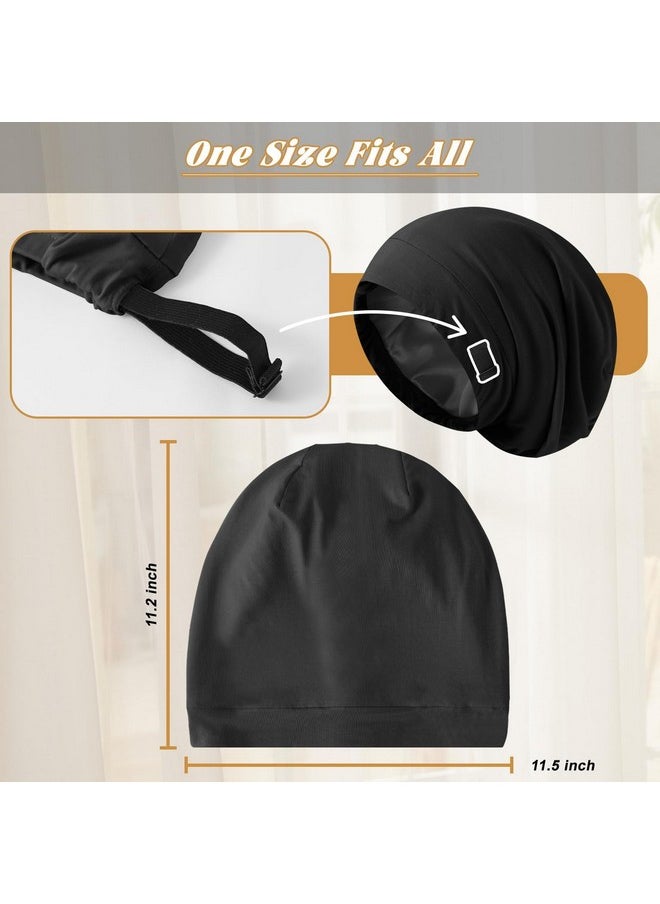BE BIGEDDIE Silk Satin Lined Beanie, Silk Bonnet For Sleeping Women Sleep Cap Stay On All Night Cap, Satin Bonnet With Adjustable Strap For Curly Hair Hair Wrap For Sleeping  - Image 5