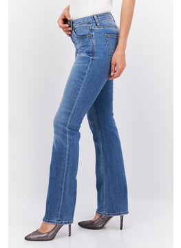 ESPRIT Women Bootcut Fit Ripped Stretchable Denim Jean, Washed Blue  - Image 2