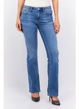 ESPRIT Women Bootcut Fit Ripped Stretchable Denim Jean, Washed Blue  - Image 1