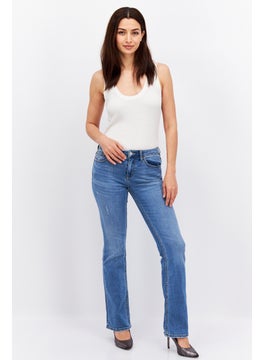 ESPRIT Women Bootcut Fit Ripped Stretchable Denim Jean, Washed Blue  - Image 4