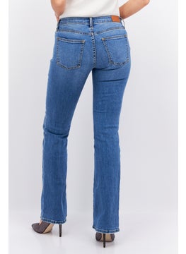ESPRIT Women Bootcut Fit Ripped Stretchable Denim Jean, Washed Blue  - Image 3