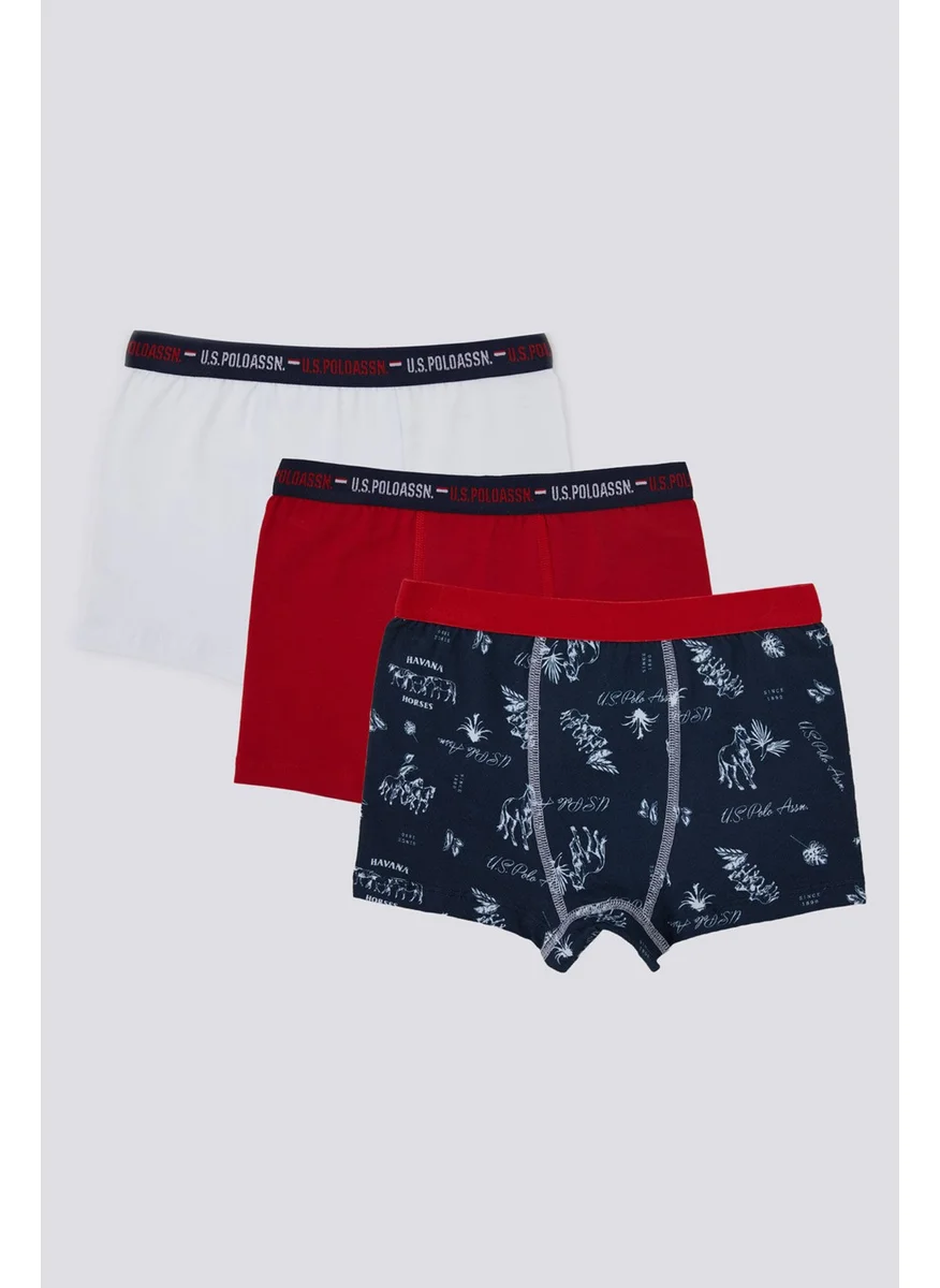 يو اس بولو اسن U.S. Polo Assn Stripe Detail Navy Blue Boy's 3-Pack Boxer