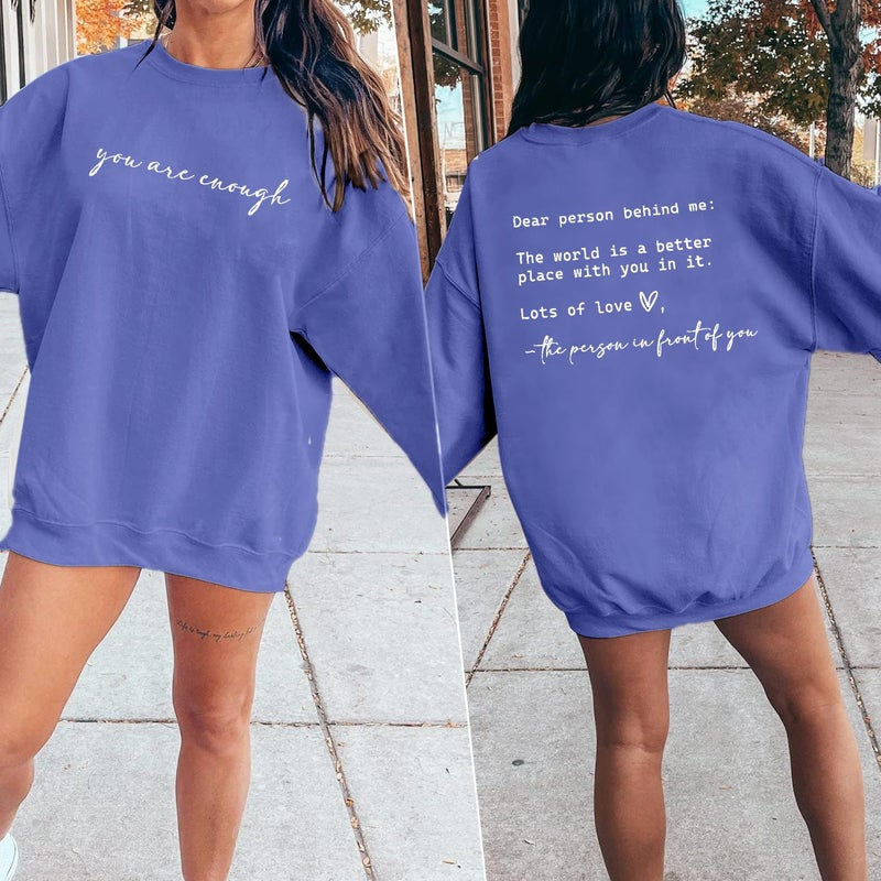 JINTING You Are Enough Sweatshirt for Women Mental Health Dear Person Behind Me Hoodie Shirt Inspirational Pullover Top Blue - Image 4