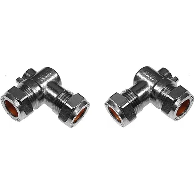 TC CHROME 15MM ANGLED ISOLATING VALVE COMPRESSION 90 DEGREE SLOTTED ISOLATION ELBOW VALVE - PACK OF 2 - Image 1
