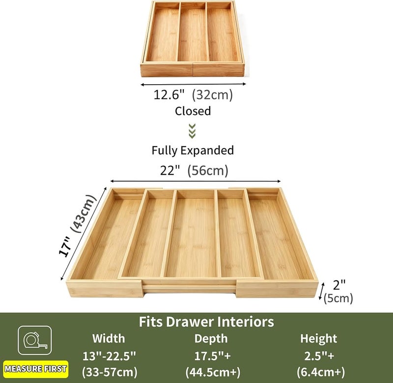 Utoplike Expandable Bamboo Drawer Organisers, Wooden Utensils Holder, Cutlery Tray Organiser, Adjustable Drawer Divider for Silverware, Flatware, Knives in Kitchen, Bedroom, Living Room - Image 3
