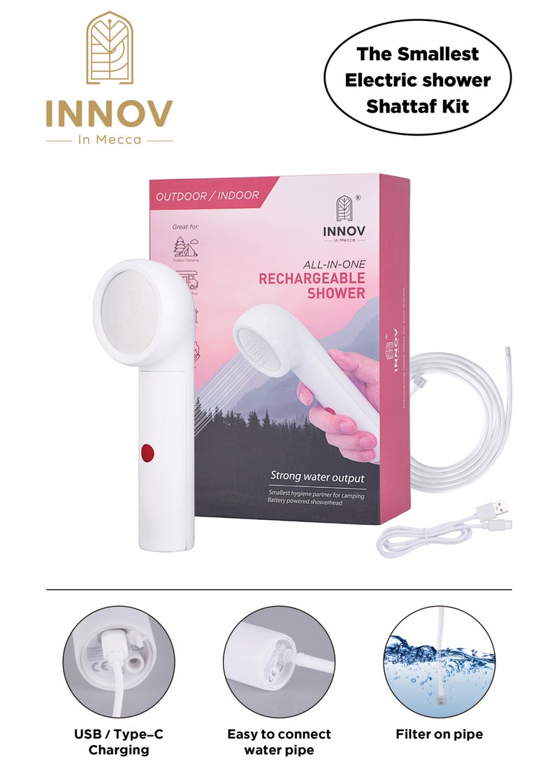 INNOV In Mecca Portable Outdoor Shower battery powered - Multi-purpose Travel Bidet, Shattaf, Camping Shower rechargeable - Pumps Water from Bucket Into Strong, Steady shower stream  - Image 2