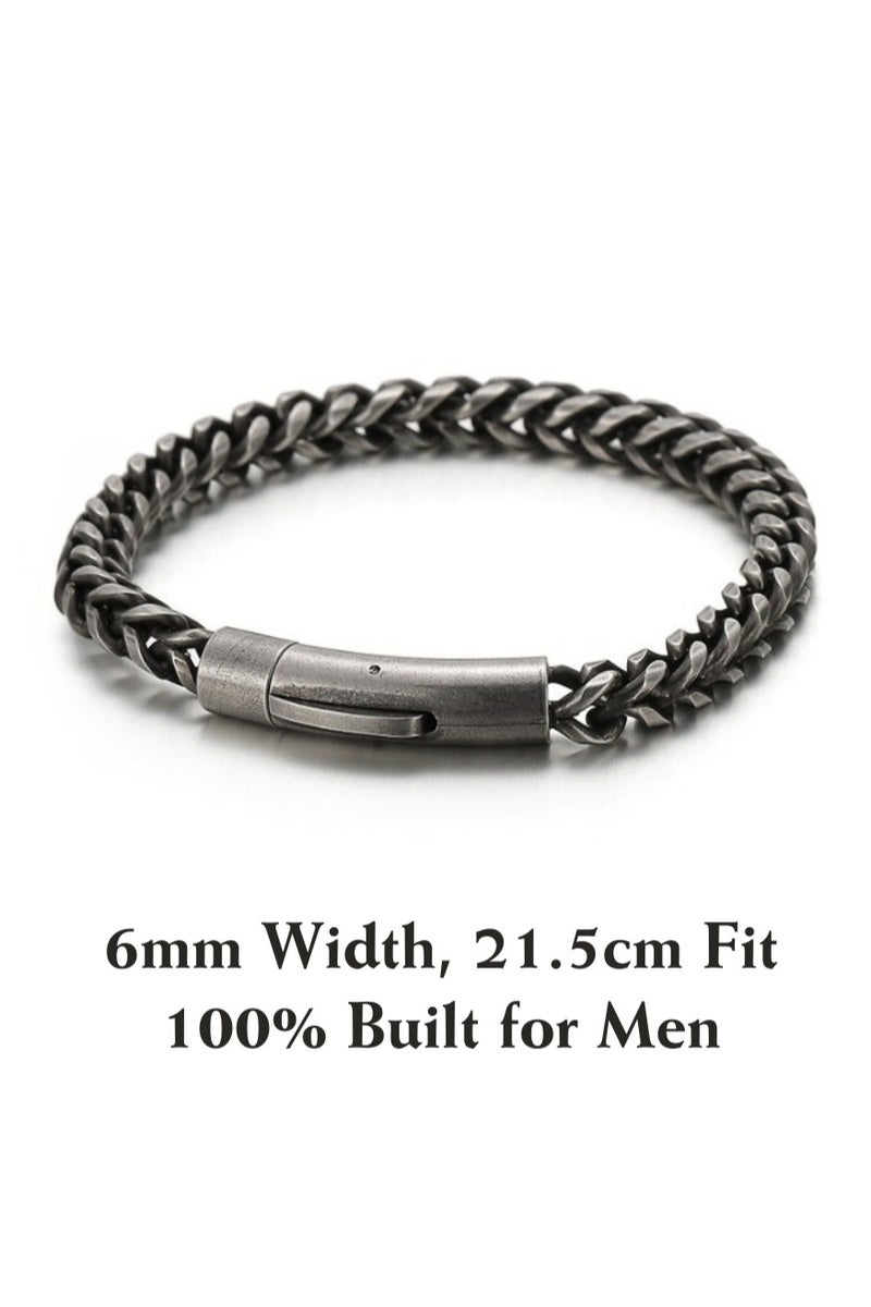 Men’s 6mm Stainless Steel Bracelet – Rugged Oxidized Gunmetal Finish, 21.5cm / 8.5in – Push-Lock Clasp, Bold but Not Bulky – Perfect Gift for Him - Image 3