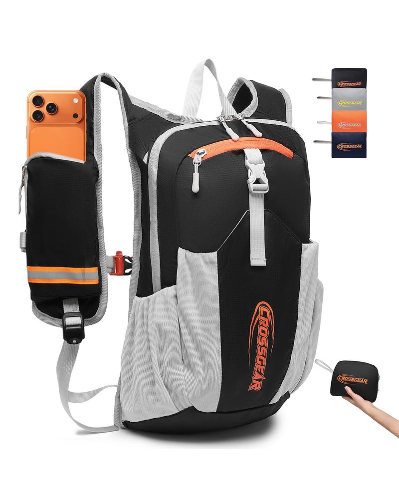 CROSS+GEAR CROSSGEAR 16L RFID Hiking Backpack, Lightweight Foldable Packable Backpack, Small Travel Hiking Daypack for Women Men Black - Image 1