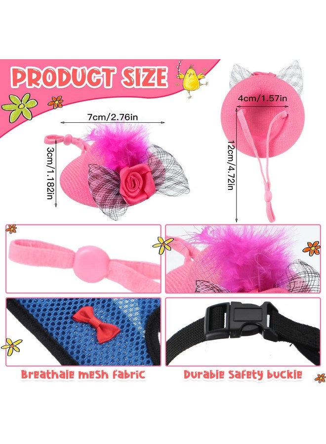 Cindeer 8 Pieces Chicken Leash Chicken Harness and Hat for Hens Funny Chicken Accessories Adjustable Duck Harness and Leash Hat with Elastic Chin Strap for Hens Duck Goose Parrot Small Pets - Image 3