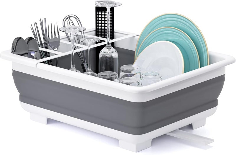 THANSTAR Collapsible Dish Drying Rack Portable Dinnerware Drainer Organizer for Kitchen RV Campers Travel Trailer Space Saving Kitchen Storage Tray - Image 1