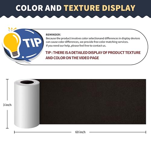 ONine Leather Repair Patch，Leather Repair Tape, 3 x 60 inches Leather Repair Patch for Furniture,Vinyl Repair Kit，Leather Couch Patch，for Sofas, Furniture, Car Seats(Dark Brown-Fine Grain) - Image 2