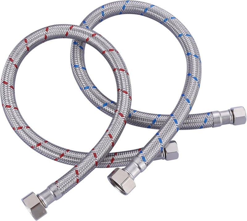 ALEASHA 20'' Length Faucet Supply Line, Stainless Steel Braided cUPC Sink Hose with G1/2" FIP x 3/8" Compression Supply Hose for Sink Faucet Bathroom Kitchen Faucet Connector Water Supply Line 2 PCS - Image 1