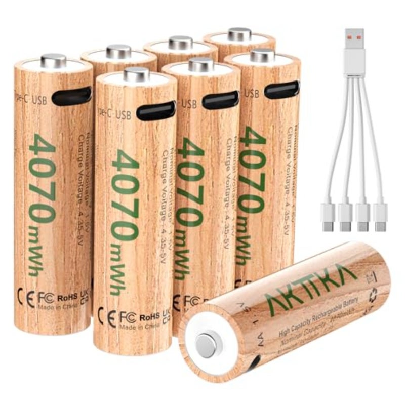 Rechargeable AA Batteries, 8 Pack 4070mWh 1.5V Constant Voltage Lithium Batteries, Type-C Direct Fast Charge, 500+ Cycles, Built-in Safety Chip, for Toys, Remotes, Flashlights - Image 1