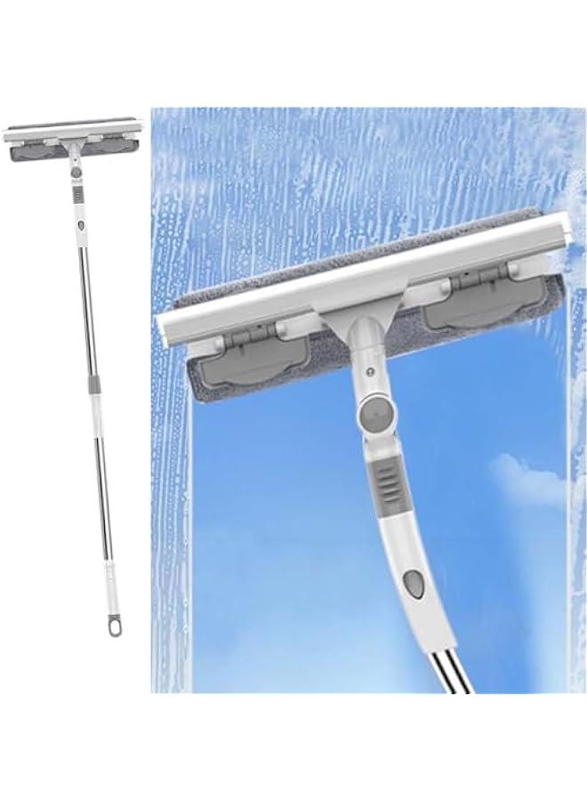 MIXDE JoyFone Window Cleaner Squeegee Cleaning Tool,106-148cm Scrubber&Squeegee Long Handle Window Cleaning Kit 2-in-1 with Microfiber and Extension Pole Bendable Head for High Window Car Shower Wall Mirror - Image 1