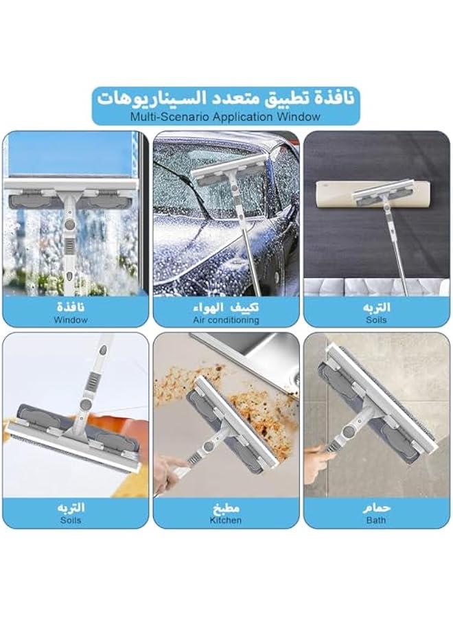 MIXDE JoyFone Window Cleaner Squeegee Cleaning Tool,106-148cm Scrubber&Squeegee Long Handle Window Cleaning Kit 2-in-1 with Microfiber and Extension Pole Bendable Head for High Window Car Shower Wall Mirror - Image 4