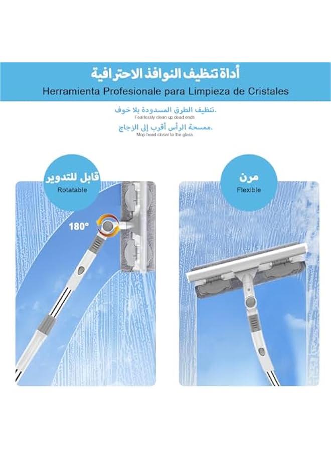 MIXDE JoyFone Window Cleaner Squeegee Cleaning Tool,106-148cm Scrubber&Squeegee Long Handle Window Cleaning Kit 2-in-1 with Microfiber and Extension Pole Bendable Head for High Window Car Shower Wall Mirror - Image 5