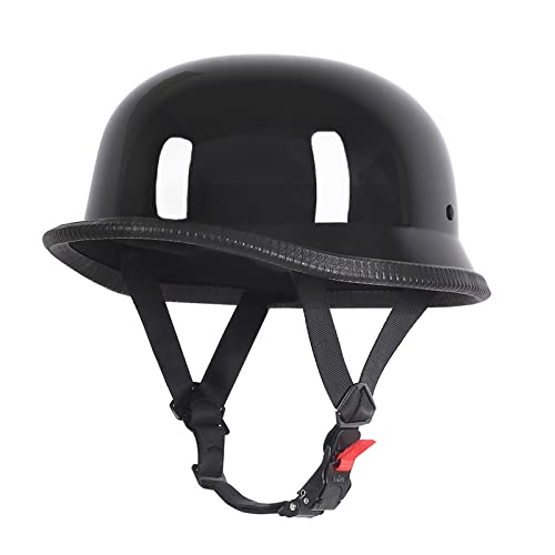 Pretoee German Style Motorcycle Helmet - Thin Skull Cap Half Face Helmet for Adult Men & Women, DOT Approved (Bright Black, X-Large) - Image 1
