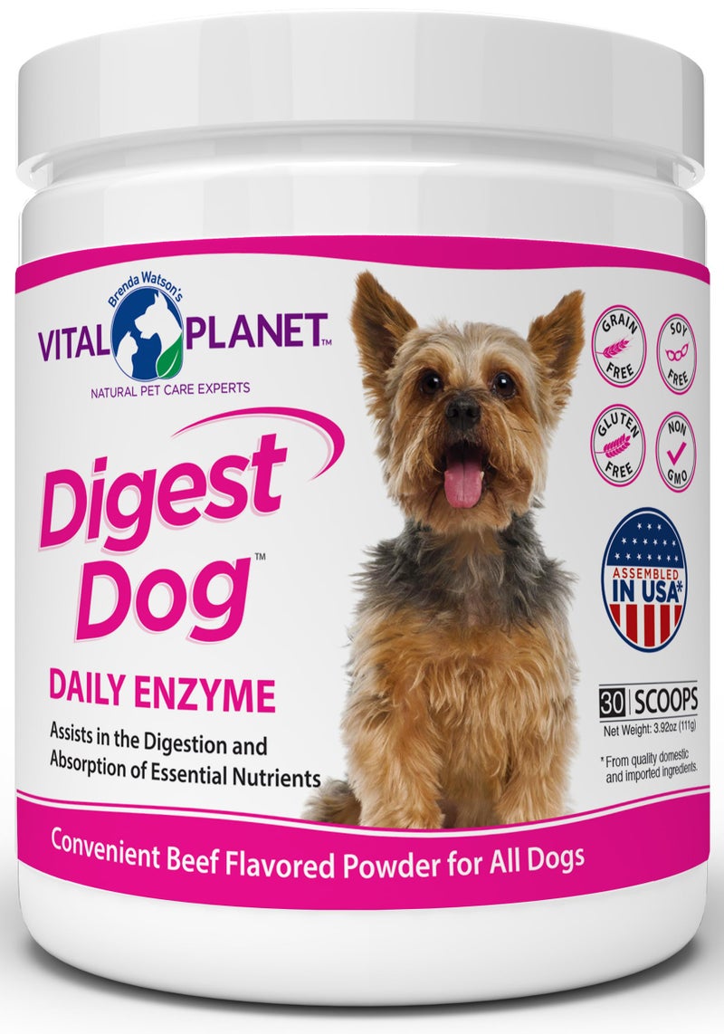 Vital Planet - Digest Dog Digestive Pancreatic Enzyme Blend with Pumpkin and Fennel to Support The Pancreas and Healthy Digestion with Pancreatin, Beef Flavored Powder for Dogs - 111 Grams 30 Scoops - Image 1