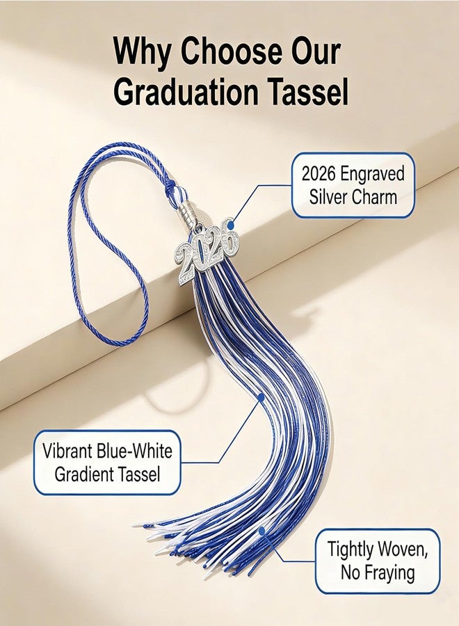 WanBigVa 2026 Graduation Tassels,1Pcs Cap Tassel Decoration with 2026 Year Gold Date Charms,Graduate Gifts for Ceremonies Souvenir High School,Blue and White - Image 3