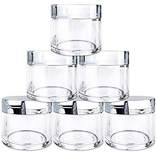 Beauticom 6 Pieces 1 oz USA Acrylic Round Clear Jars with Flat Top Lids for Creams Lotion Make Up Cosmetics Samples Herbs Ointment 6 Pieces Jars Lids SILVER