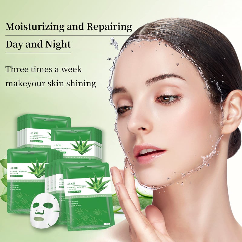 YAFUSIPE Face Masks Skincare Sheet Mask Aloe Vera Sheets Mask, Hydrating Face Masks Soothing Facial Mask for All SkinTypes Sun Care, Facial Masks for Women Skin Care Sheet Masks for Face Pack of 10 - Image 2