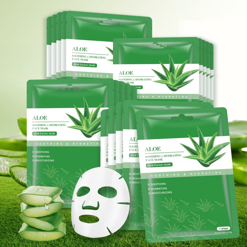 YAFUSIPE Face Masks Skincare Sheet Mask Aloe Vera Sheets Mask, Hydrating Face Masks Soothing Facial Mask for All SkinTypes Sun Care, Facial Masks for Women Skin Care Sheet Masks for Face Pack of 10 - Image 1
