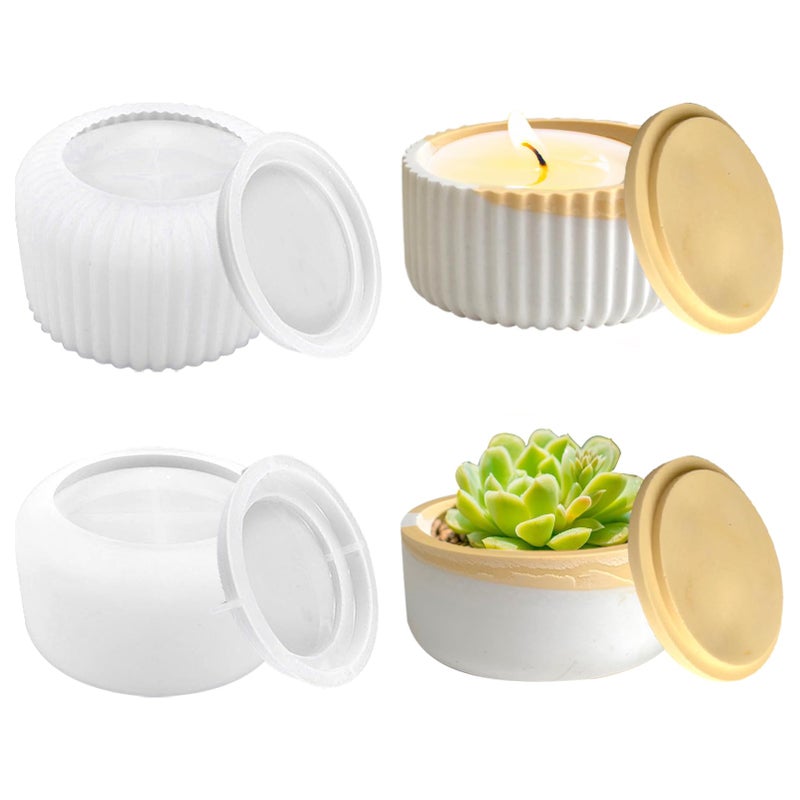 2PCS Storage Box with Lids Candle Jar Molds Set Tea Light Candle Holder Silicone Molds for Resin Round Shape Tealight Candle Molds for Epoxy Casting DIY Projects