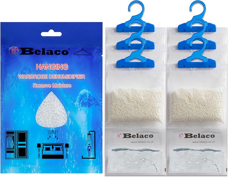 Belaco Set of 6 Hanging Dehumidifier, 230g Moisture Absorber, Dehumidifier for home, Ideal to eliminate damp & Condensation Bedroom, Wardrobe, Kitchen, Basement, Office etc (6) - Image 1