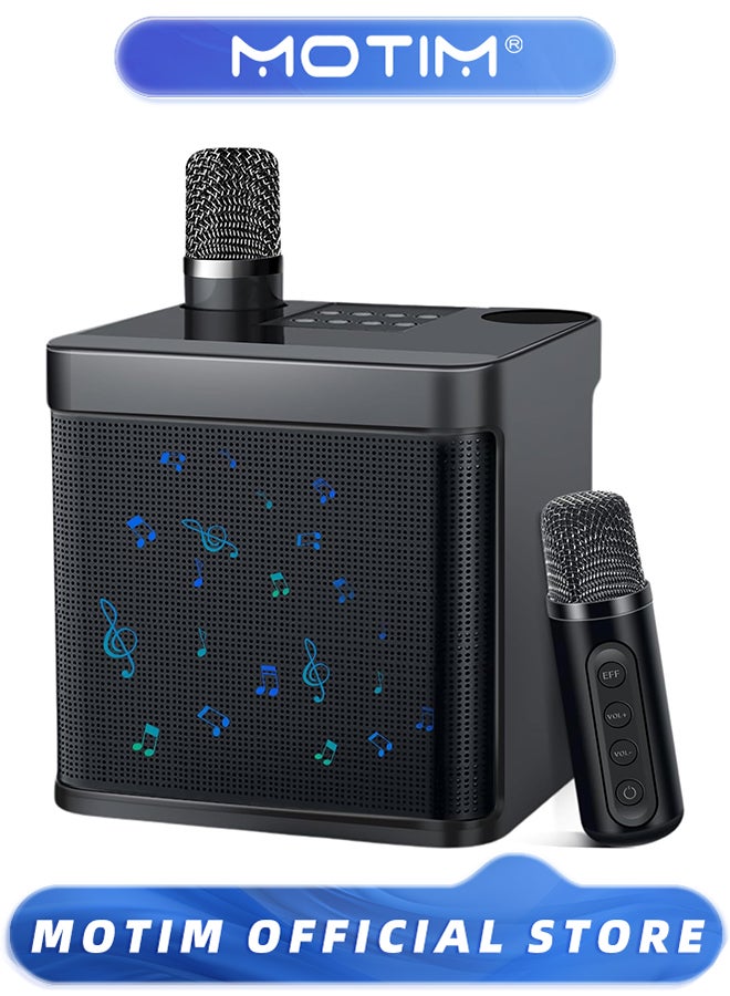 Motim Karaoke Machine Portable Bluetooth Karaoke Speaker with 2 Wireless Microphone for Home & Party & Wedding & Birthday, Black - Image 1