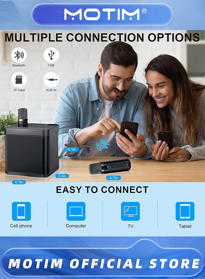 Motim Karaoke Machine Portable Bluetooth Karaoke Speaker with 2 Wireless Microphone for Home & Party & Wedding & Birthday, Black - Image 4