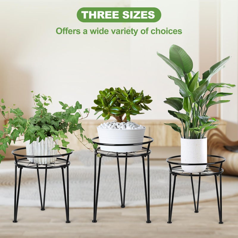 Jvtoo Metal Plant Stand, Plant Stand Indoor Outdoor, Metal Rustproof Flowers, Urban and Rustic Outdoor Plants Stands, Flower Pot Stand Suitable for Living Room, Balcony, Garden (3PCS,Black) - Image 5