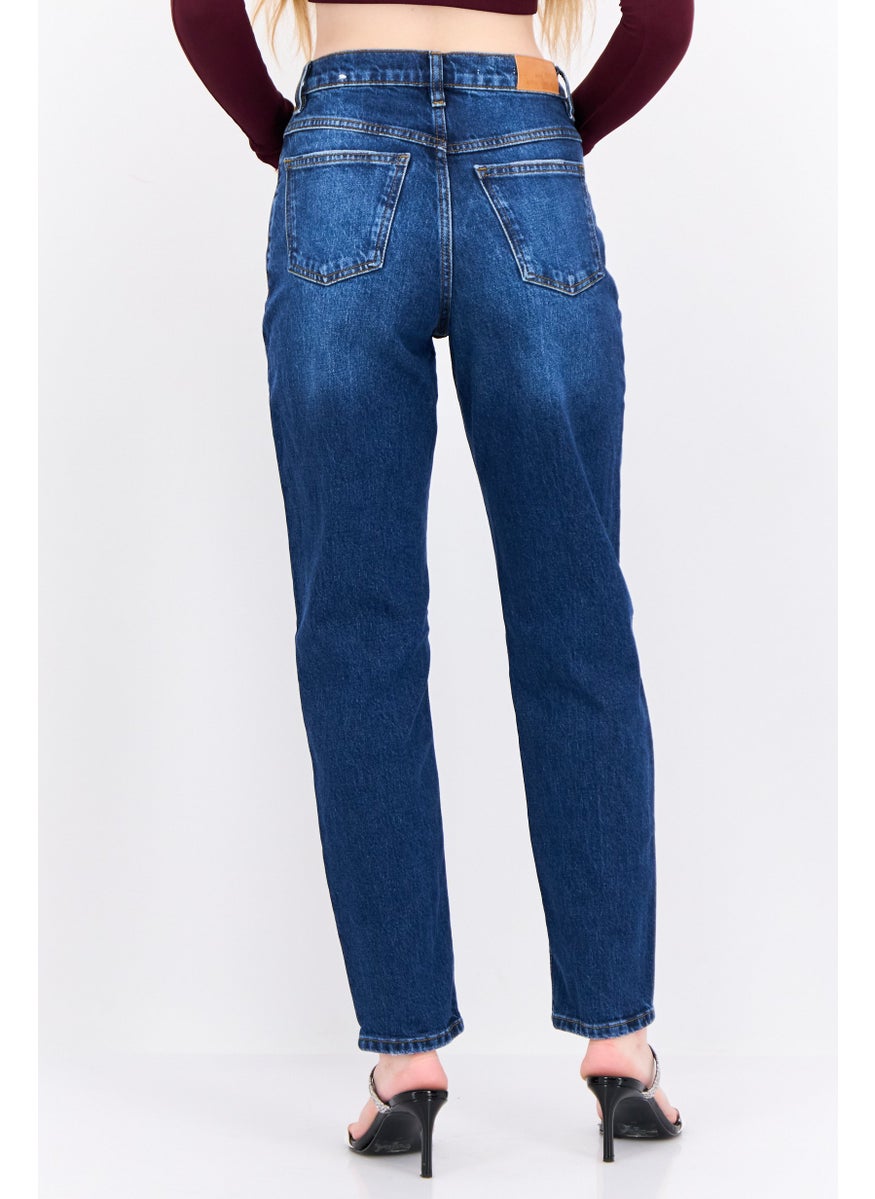 MANGO Women Mom Fit High Rise Ankle No Stretch Jeans, Navy  - Image 3