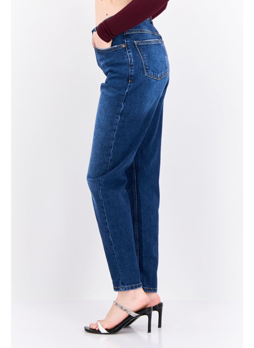 MANGO Women Mom Fit High Rise Ankle No Stretch Jeans, Navy  - Image 2
