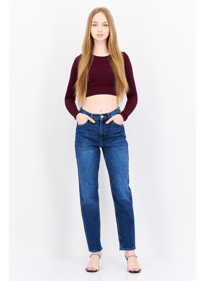 MANGO Women Mom Fit High Rise Ankle No Stretch Jeans, Navy  - Image 4