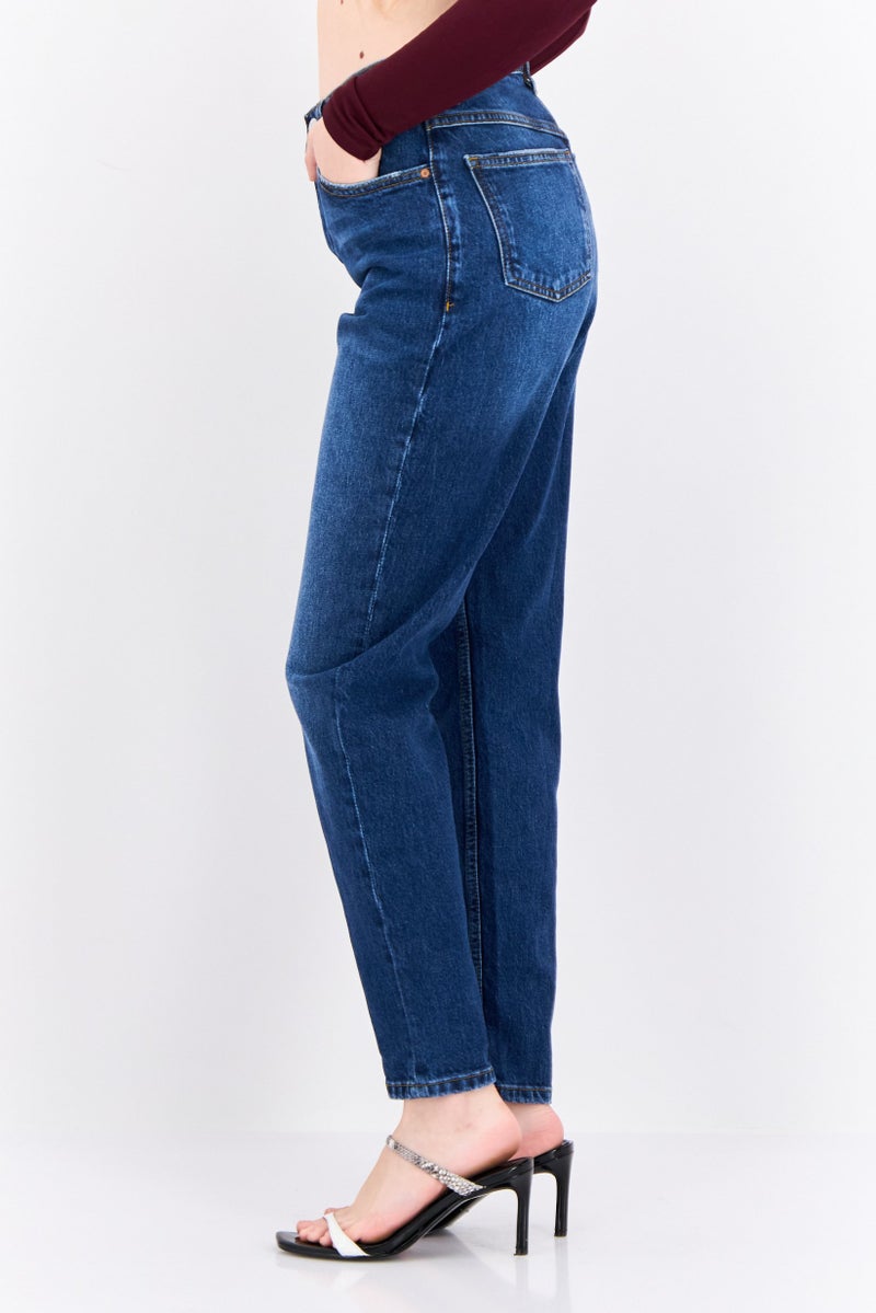 MANGO Women Mom Fit High Rise Ankle No Stretch Jeans, Navy - Image 2